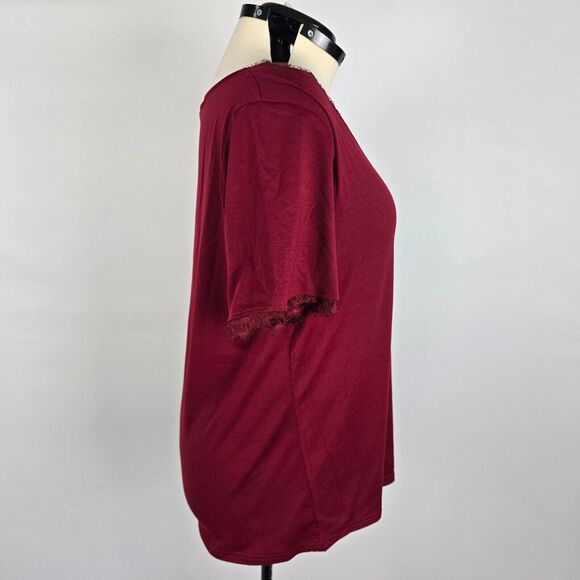 Bloomchic Blouse Women's Large Short Sleeve V-Neck Lace Accent Red Scarlet NWT - Picture 7 of 8